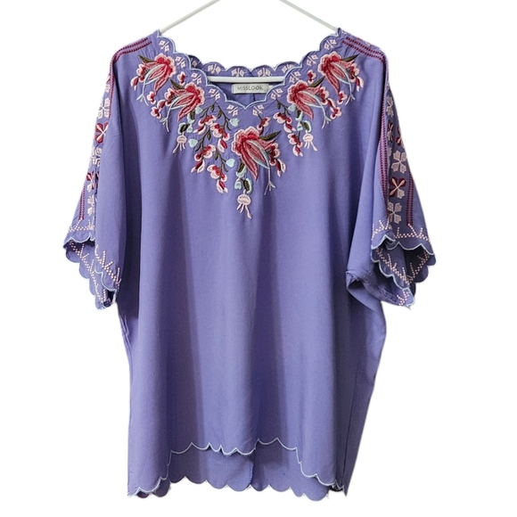 MISSLOOK Tops - Misslook Women's Embroidered Blouse Top Size L Peasant Boho